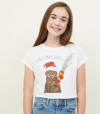 Girls White Party Cat Slogan T,Shirt Add to Saved Items Remove from Saved Items